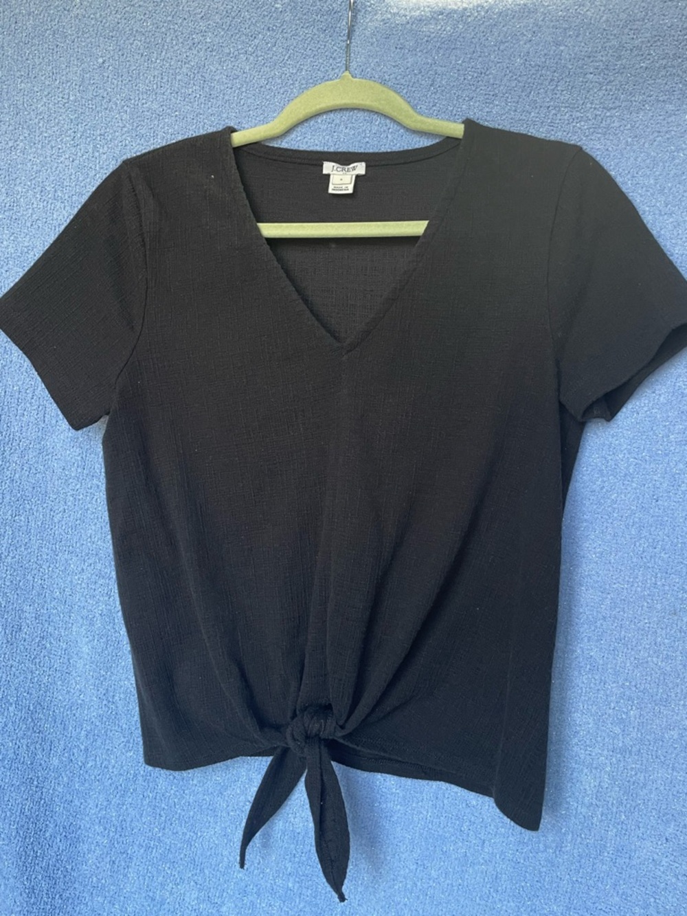 J. Crew Black Short-Sleeve V-Neck Tie-Front Blouse